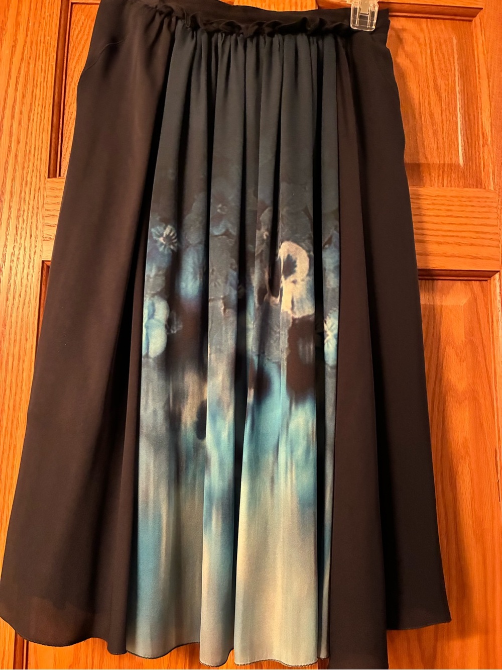 Elie Tahari Black A-Line Skirt with Blue and Aqua Pleated Center